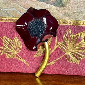 FABRICE Paris Resin Large Vintage Flower Brooch Pin - Oxblood Red Color - Poppy?